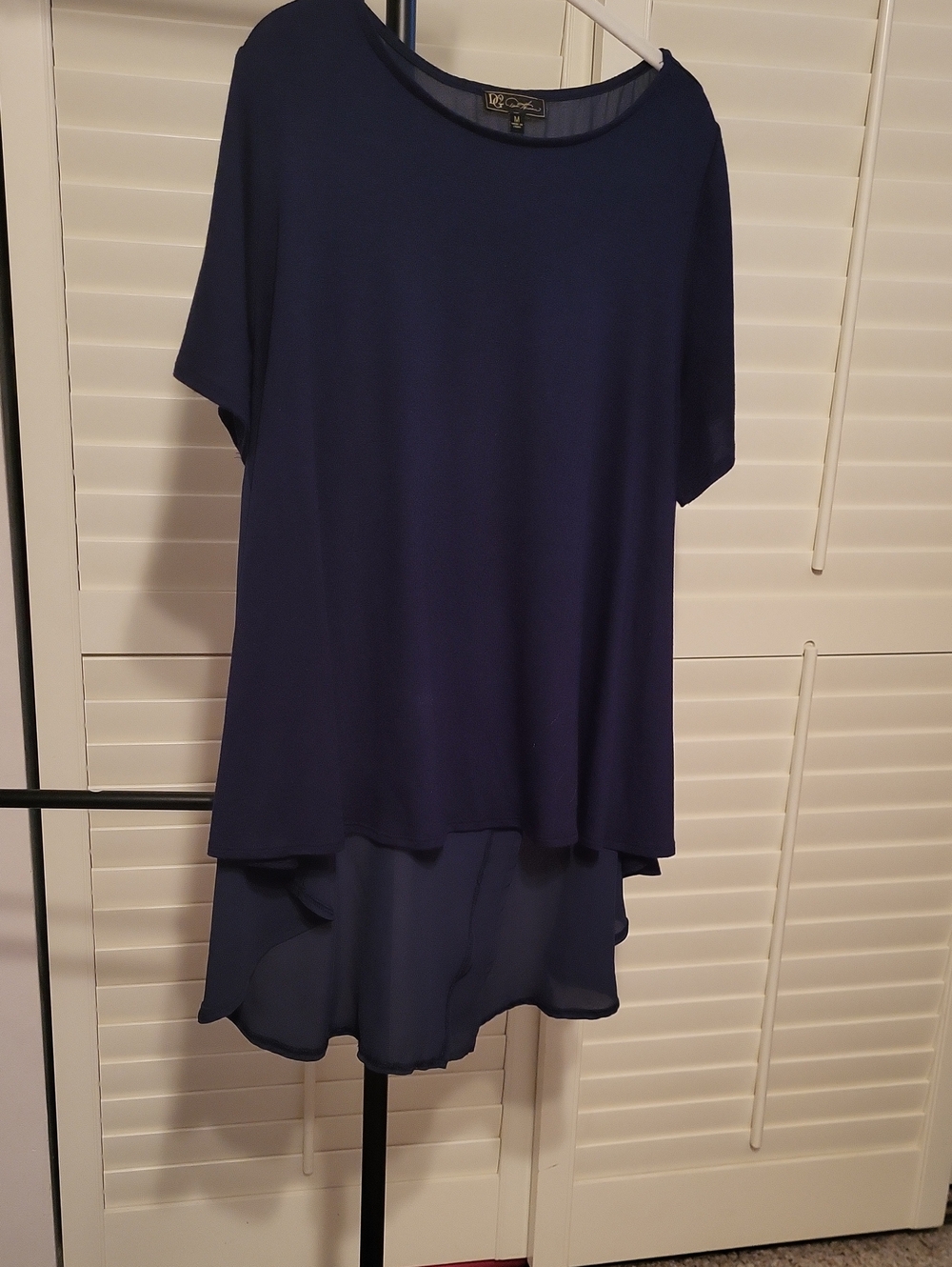 DG2 by Diane Gilman Navy Short-Sleeve Layered Tunic 21" X 26" Front X 33" Back